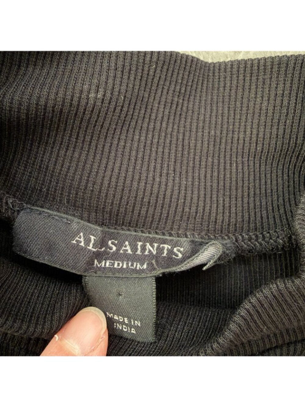 Allsaints Black Ribbed Fitted Mock Neck Long Sleeve Shirt MEDIUM All Saints - Picture 2 of 4